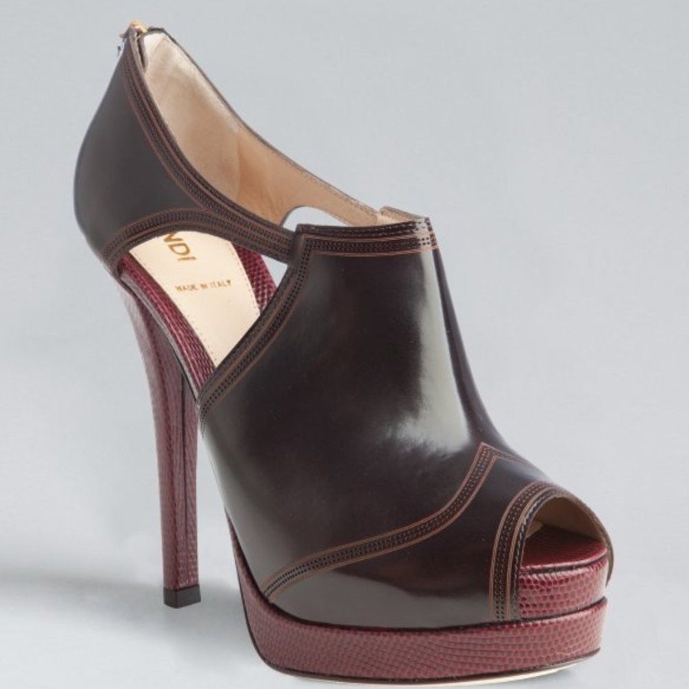FENDI Wine and Bordeaux  Peep Toe Booties sz 39